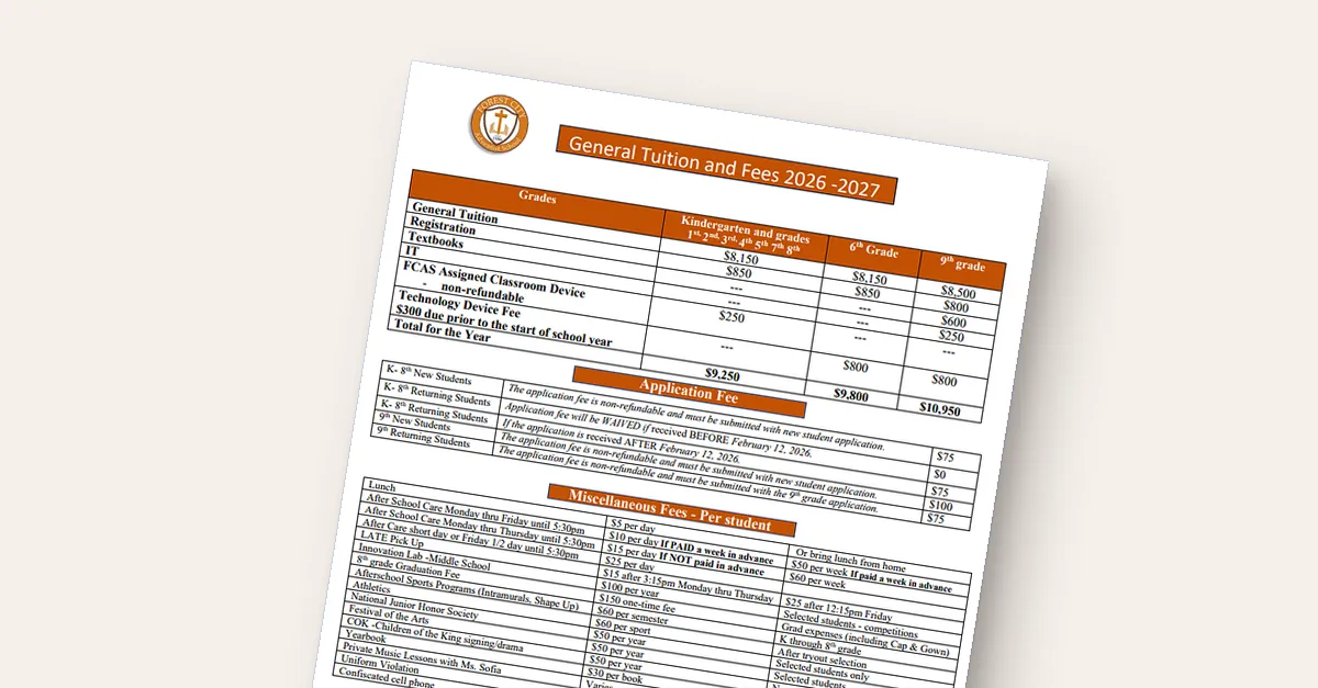 FCCA Tuition and Fees Schedule